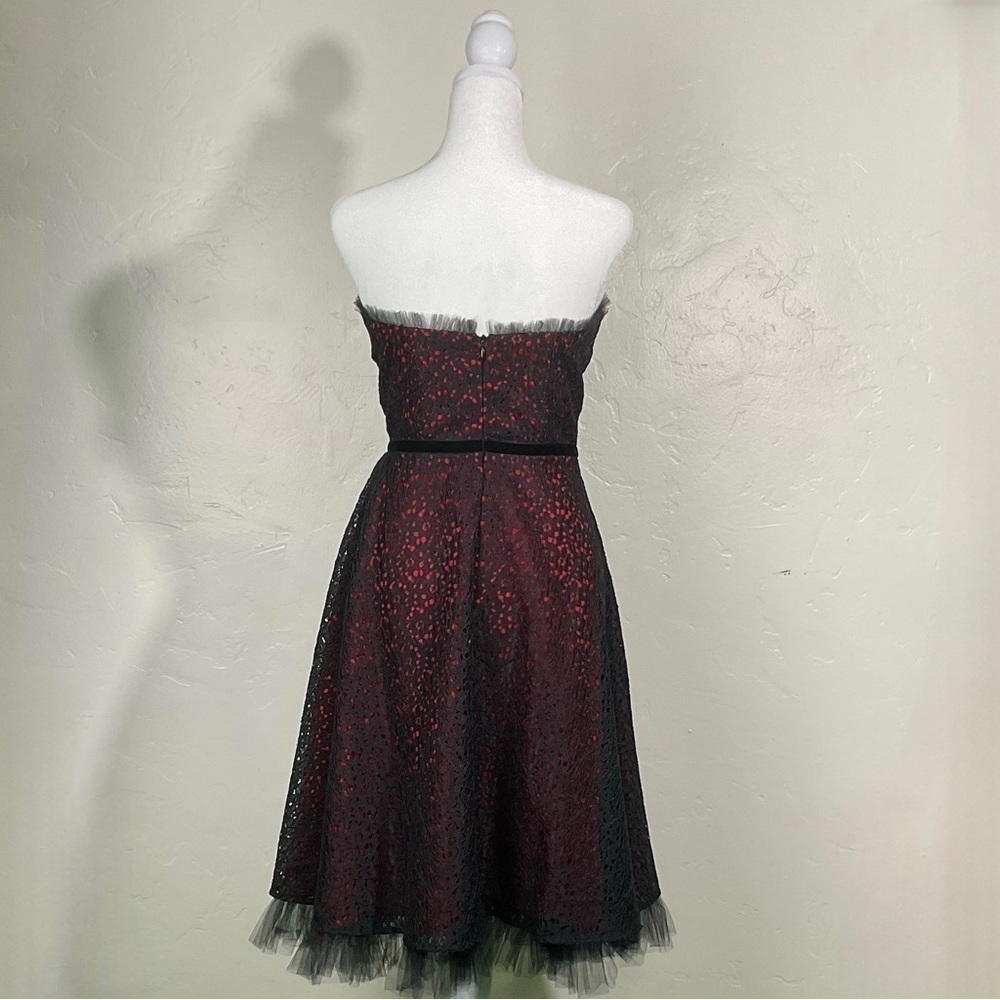 Black and Red Lace Whimsigoth Strapless Dress Prom - Picture 2 of 5
